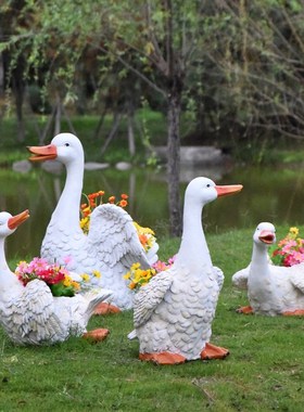 别墅花园装饰庭院布置造景仿真动物花盆树脂鸭子摆件园林景观雕塑