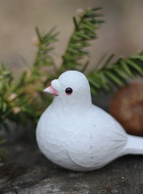 鹿妖商店 肥啾鸟木雕小鸟 和平鸽子 白鸽手工实木桌面摆件 小胖鸟
