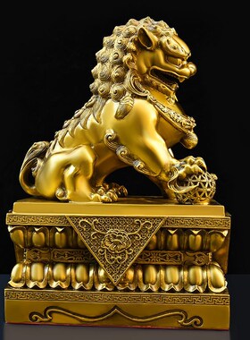 纯黄铜狮子摆件一对北京狮宫门狮子门口办公装饰招财客厅玄关摆放