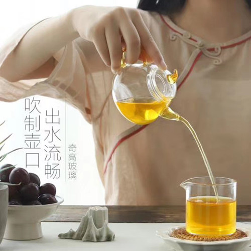 奇高新品葫芦壶玻璃茶壶耐高温泡茶壶不锈钢过滤茶具玻璃加厚茶壶 - 图0