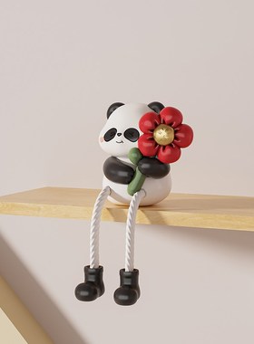 创意国潮熊猫吊脚娃娃摆件家居客厅卧室玄关电视柜装饰品墙面摆设