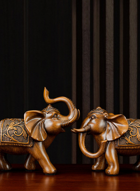 招财财福大象摆件一对创意可爱家居客厅电视柜书架酒柜装饰品摆设
