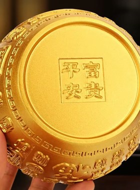 黄铜百福缸摆件带盖子纯黄铜聚宝盆客厅办公室装饰品开业乔迁礼品