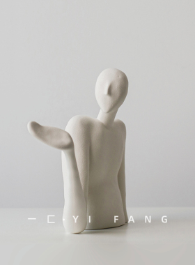 一匚趣味创意手势托腮人物陶瓷摆件样板房售楼部书房电视柜衣帽间