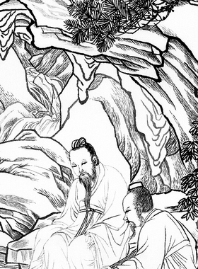 工笔画打印白描底稿古画竖幅山水仇英桃源仙境图初学者临摹勾线