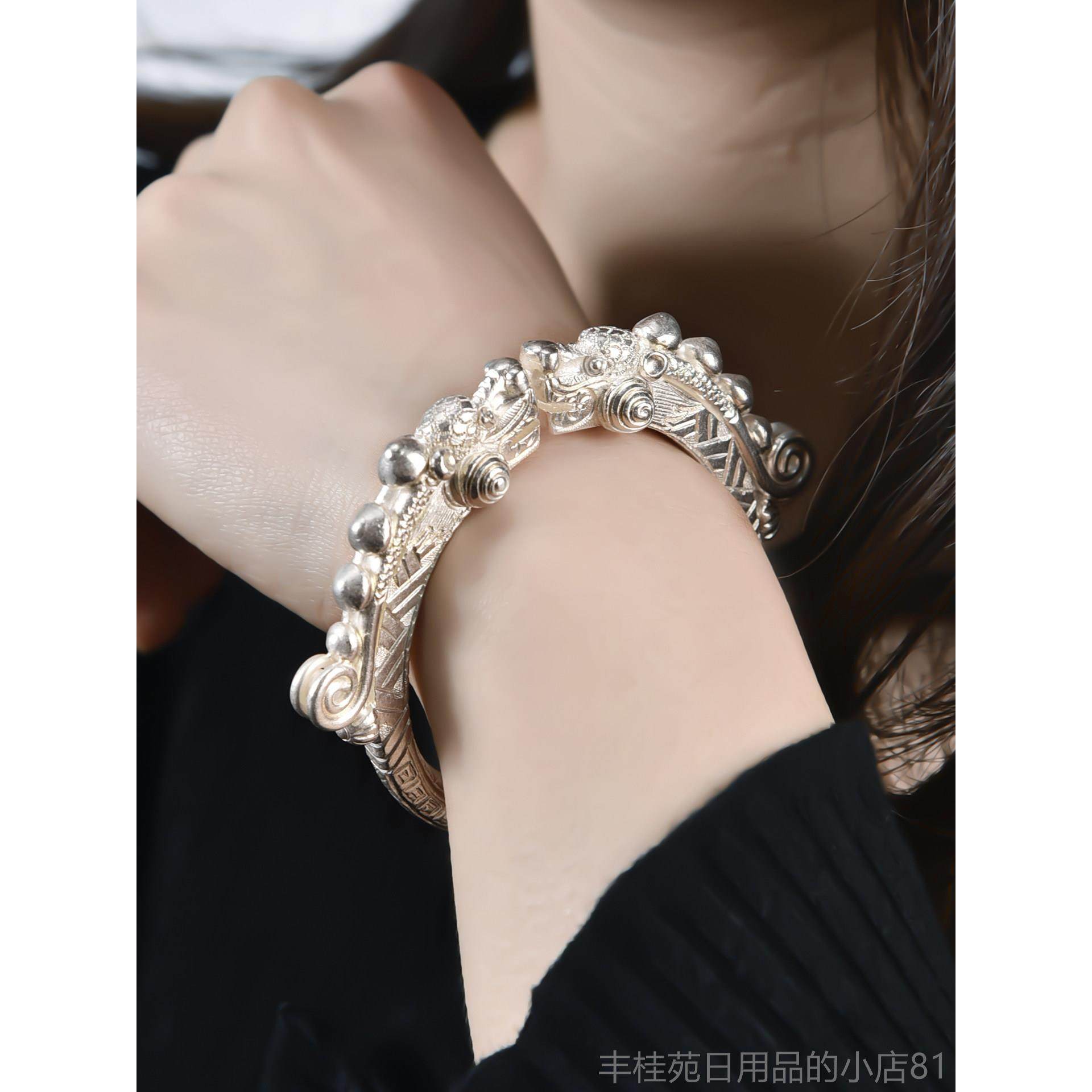 正品古风手镯龙女纯银中国风999纯银潮手镯中性男活女口时尚个性,淘宝优惠券,粉丝福利购,淘宝优惠卷