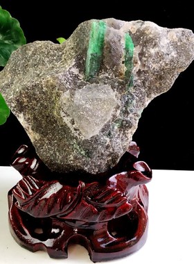 天然祖母绿绿柱石原石宝石奇石收藏礼品酒柜客厅办公桌面家居摆件