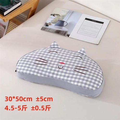 老粗布荞麦壳枕头u型U型枕午休枕头保护颈椎枕可爱小猫沙发抱枕 - 图0