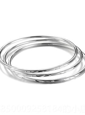 正品光面雕花999镯纯银 多环闭口手极镯简风子送女友年轻妈妈饰手