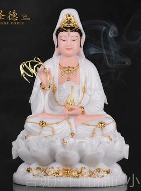 正品家用理观音像白色大石观佛音菩萨像白色观佛音神话三圣佛像饰
