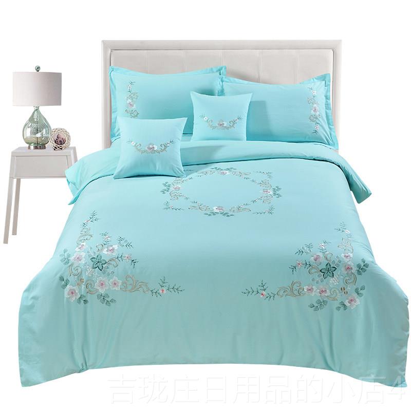 Authentic Wei pure cotton embroidered pure quilt cover four-piece set about embroidered full head cotton bed sheet pillowcase simple for bed use