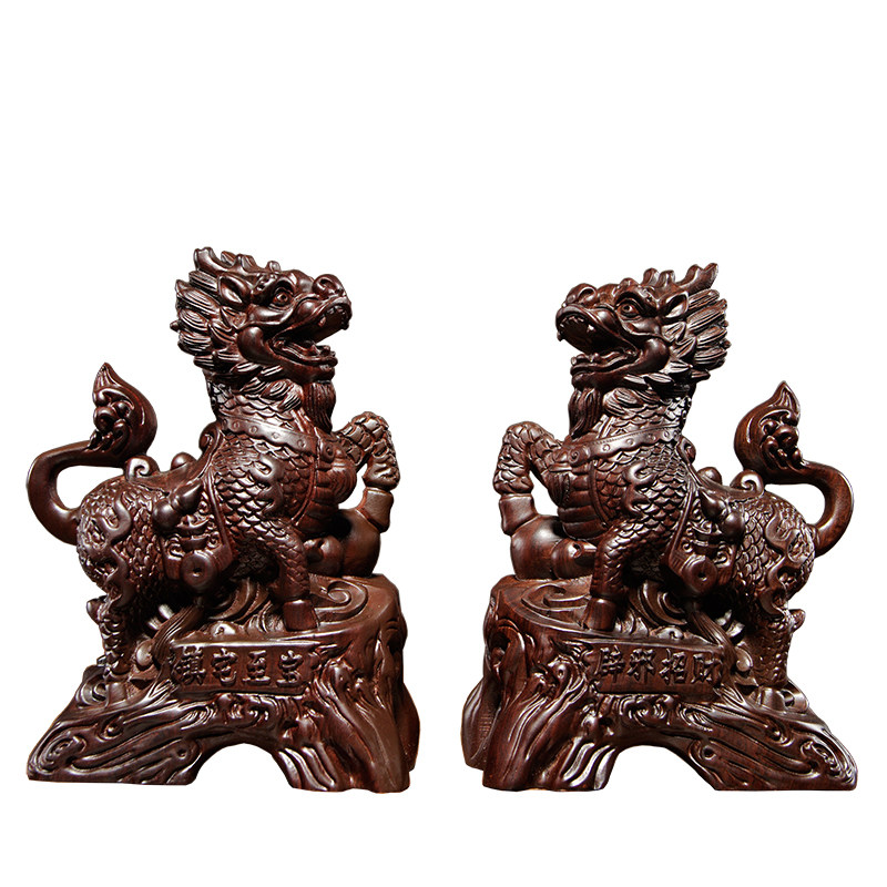 黑檀木雕麒麟摆件实木瑞兽一对家居客厅电视柜办公装饰红木工艺品,淘宝优惠券,粉丝福利购,淘宝优惠卷