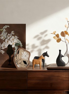 中古风花瓶客厅电视柜台面卧室斗柜覆古装饰画摆件摆画高级感插花