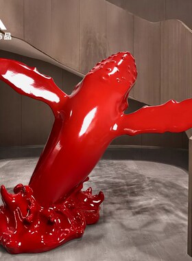 玻璃钢鲸鱼浪花雕塑定制抽象海豚艺术装置售楼部大堂酒店落地摆件