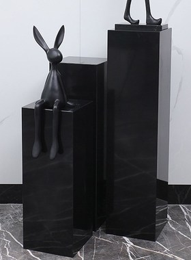 黑色大理石摆件底座酒店客厅石柱花架玄关艺术摆件雕塑底座定制