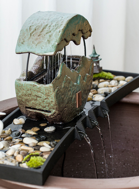 古都简约现代客厅庭院石槽鱼池鱼缸微景观造景流水器摆件装饰配件