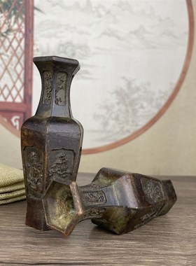 古玩杂项收藏梅兰竹菊一对花瓶摆件复古花瓶家居客厅装饰品