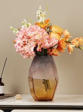 雾面磨砂冰裂纹玻璃花瓶摆件现代琉璃花器复古插花客厅干花装饰品