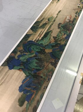 仇英 浔阳送别图卷 明代青绿山水  仿古国画高清微喷复制名画卷轴