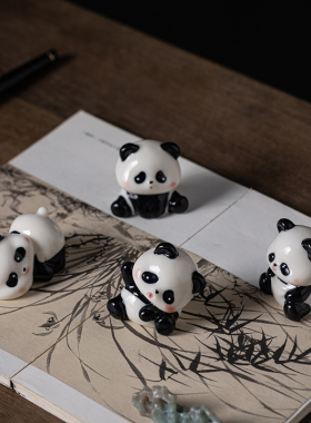 国风可爱熊猫摆件创意陶瓷卡通动物家居客厅桌面装饰品微景观造景