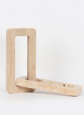 侘寂风大理石环扣几何摆件创意家居样板房酒店黄洞石工艺品摆设品