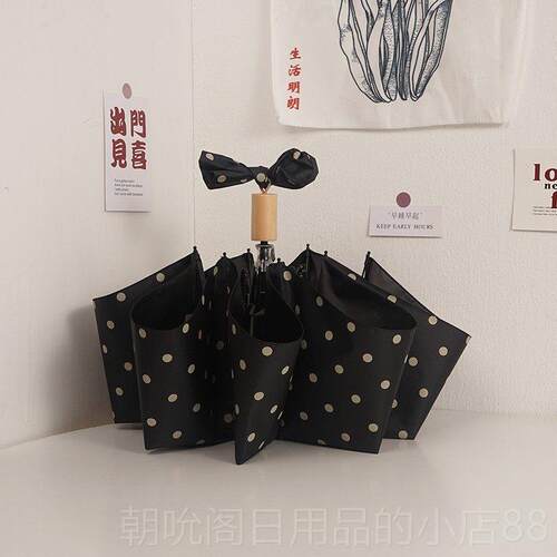 高档msho的 防紫外线波点伞森系风女复古ins黑防胶晒晴雨两用遮阳 - 图0