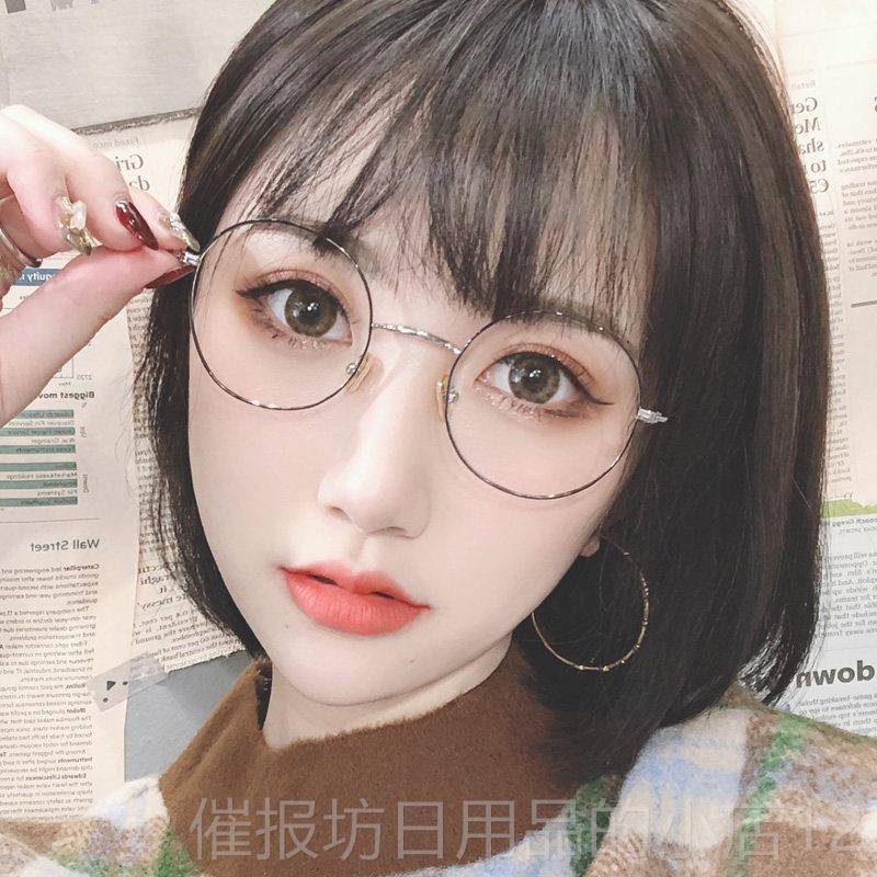 Authentic round ancient metal near-blue vision glasses for women, fashionable prescription radiation-proof glasses, frame protection, men's light-proof goggles
