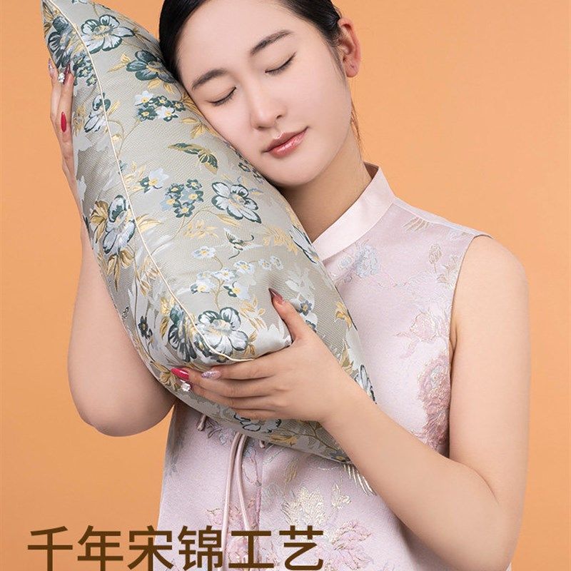 古风宋锦长方形枕荞麦枕头彷古提花护颈丝绸锦缎花草养生透气枕头,淘宝优惠券,粉丝福利购,淘宝优惠卷