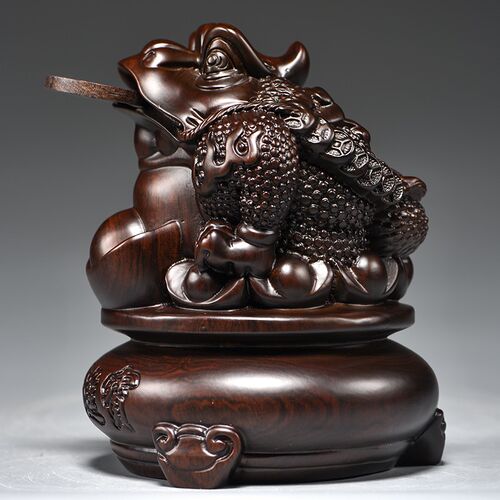 实木雕刻金蟾摆件元宝蟾蜍店铺公司开业送礼办公室桌面红木工艺品 - 图2