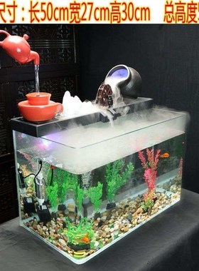 陶瓷玻璃鱼缸流水招财摆件开业礼品桌面办公室客厅室内装饰品