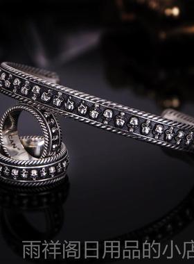 正品车VU镯LCAN伏尔甘骷髅手男纯银红机流网行哈雷欧美手工骷髅银