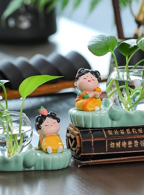 客厅装饰小摆件唐仕女绿萝水培花盆器皿花瓶插花创意水养植物花器