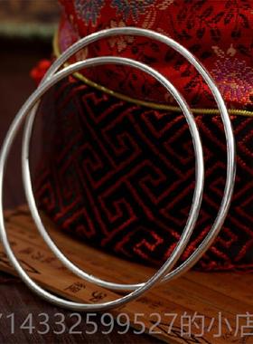 高档9999足五环99女9万纯银手9镯细圈光面实心多环闭口镯子银包邮