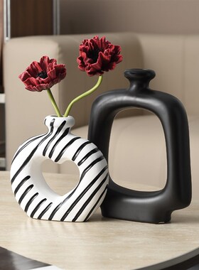 高级感意式极简花瓶黑白现代抽象艺术客厅玄关酒柜电视柜装饰摆件
