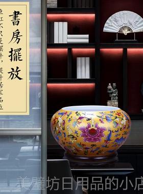 高档景德镇陶瓷工器珐琅彩聚宝盆鱼缸培摆件客厅办室水装饰艺公品