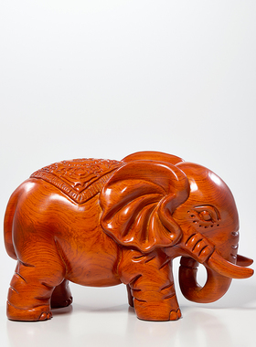 实木雕刻大象摆件一对中式木质财福象摆件玄关柜客厅乔迁新居礼品
