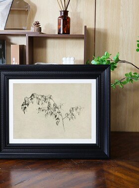 五月画馆油画水彩中古装饰宽边黑色相框复古质感挂墙摆台压花画框