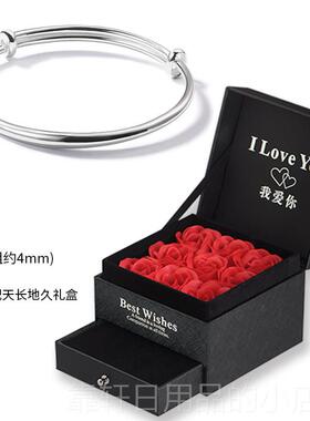 正品听银雷 银手镯999纯女式款时尚简约光面实心圆推拉银足镯条子