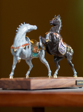 朱炳仁铜  双骏驰骋摆件家居桌面摆件客厅办公室装饰品礼品