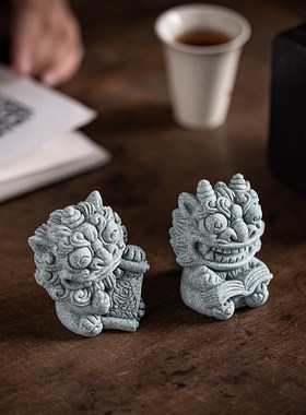 创意琴棋书画石狮子茶宠摆件可爱小狮子鱼缸造景盆栽桌面书房装饰