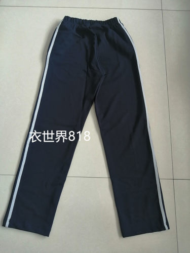 秋季新款中学生中腰深蓝色宽灰杠休闲运动裤宽松直筒校服裤可定做 - 图2