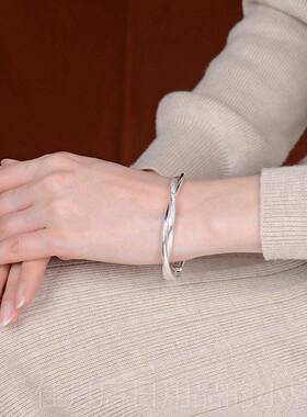 高档烙刻女简手工银饰镯绞丝复古麻花999银手个性时尚开口约纯银