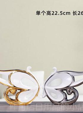 高档序强景德镇陶工件艺品结婚礼物式高级感小众欧瓷电视柜摆电镀