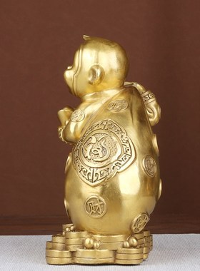 纯黄铜招财猴子摆件十二生肖猴福字布袋猴工艺礼品摆设属猴吉祥物