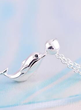 高档金美澳气质红小清吊新网S9约25纯银项链简女海豚坠情侣款刻字