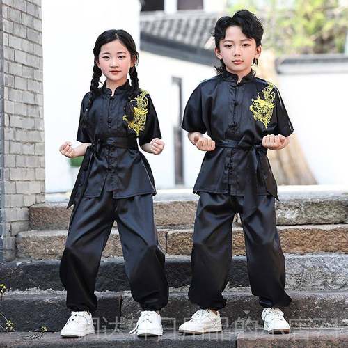 高档服六一儿童中小学生武功术表演男童夫女少儿训练服练功表演出 - 图1