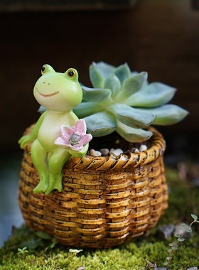 创意可爱青蛙摆件解压公仔情绪稳定庭院阳台花盆造景微景观装饰品