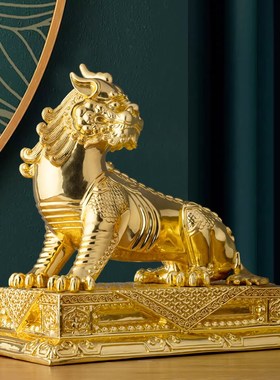黄铜贴金九华山谛听摆件地藏王菩萨坐骑家居客厅办公室招财装饰品