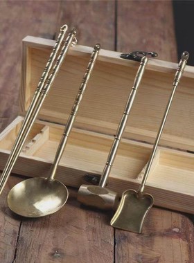 功夫茶具炭炉工具手工铜炭夹碳灰铜铲子铜火钳铜锤子铜勺子铜筷子