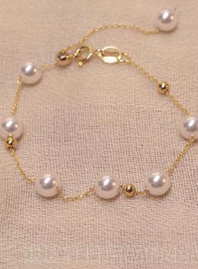 高档珍珠银小珠手链女925纯银可调节手串众轻奢闺手镯手饰精致8蜜